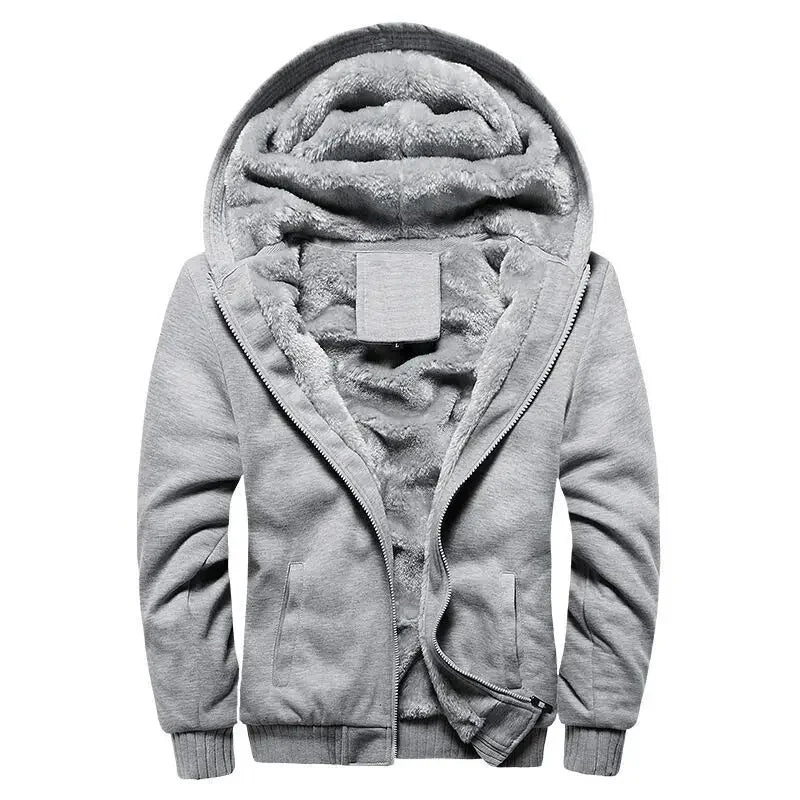 Men’s Hooded Fleece-Lined Baseball Jacket – Warm, Thickened Sweatshirt with Sporty Korean Style for Autumn-Winter Comfort