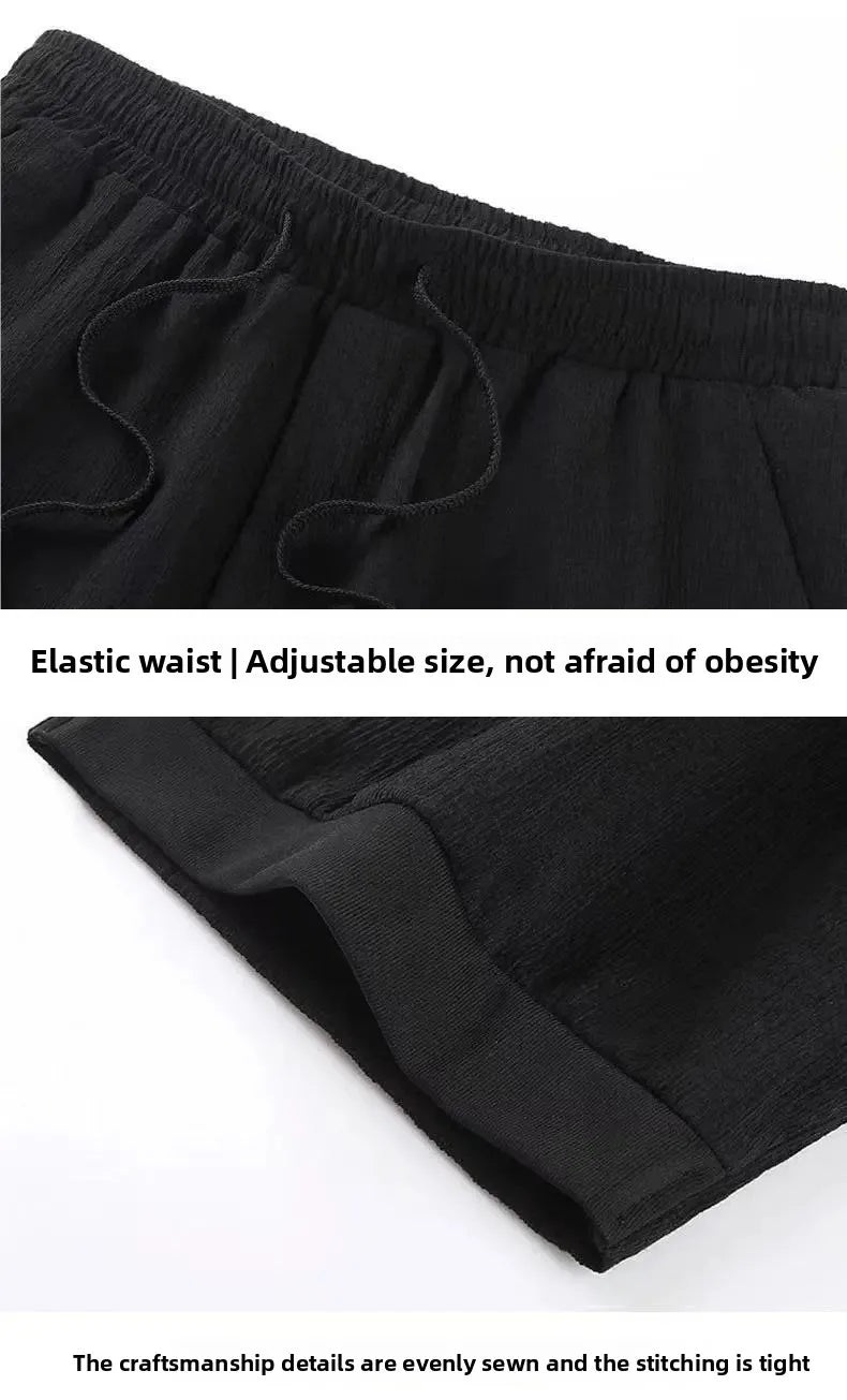 Ice Silk Men's Casual Sportswear Loose plus Size Summer Fashionable Short Sleeve Seven-Piece Pants Two-Piece Set - Ellianto fashion Men's