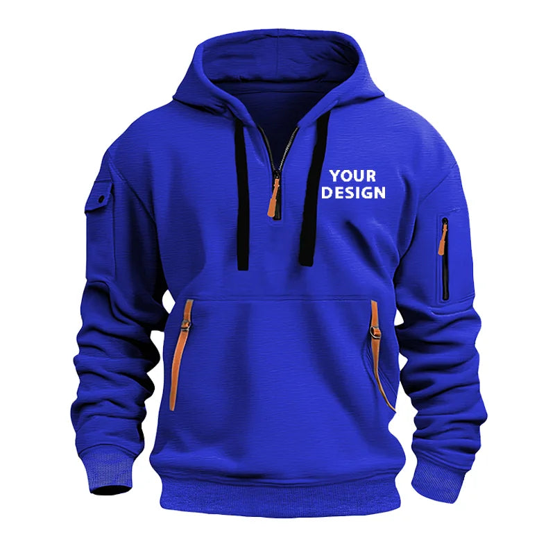 European New Men's Sports Zipper Arm Pocket Loose Casual Sweatshirt Customize Your Logo Dropped Shoulder Hooded Jacket Pullover - Ellianto fashion Men's