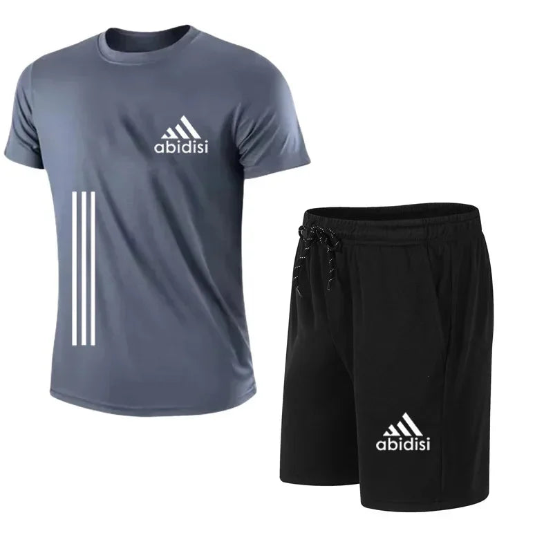 2025 The latest brand men's T-shirt set Fashion casual T-shirt men's summer men's running set - Ellianto fashion Men's