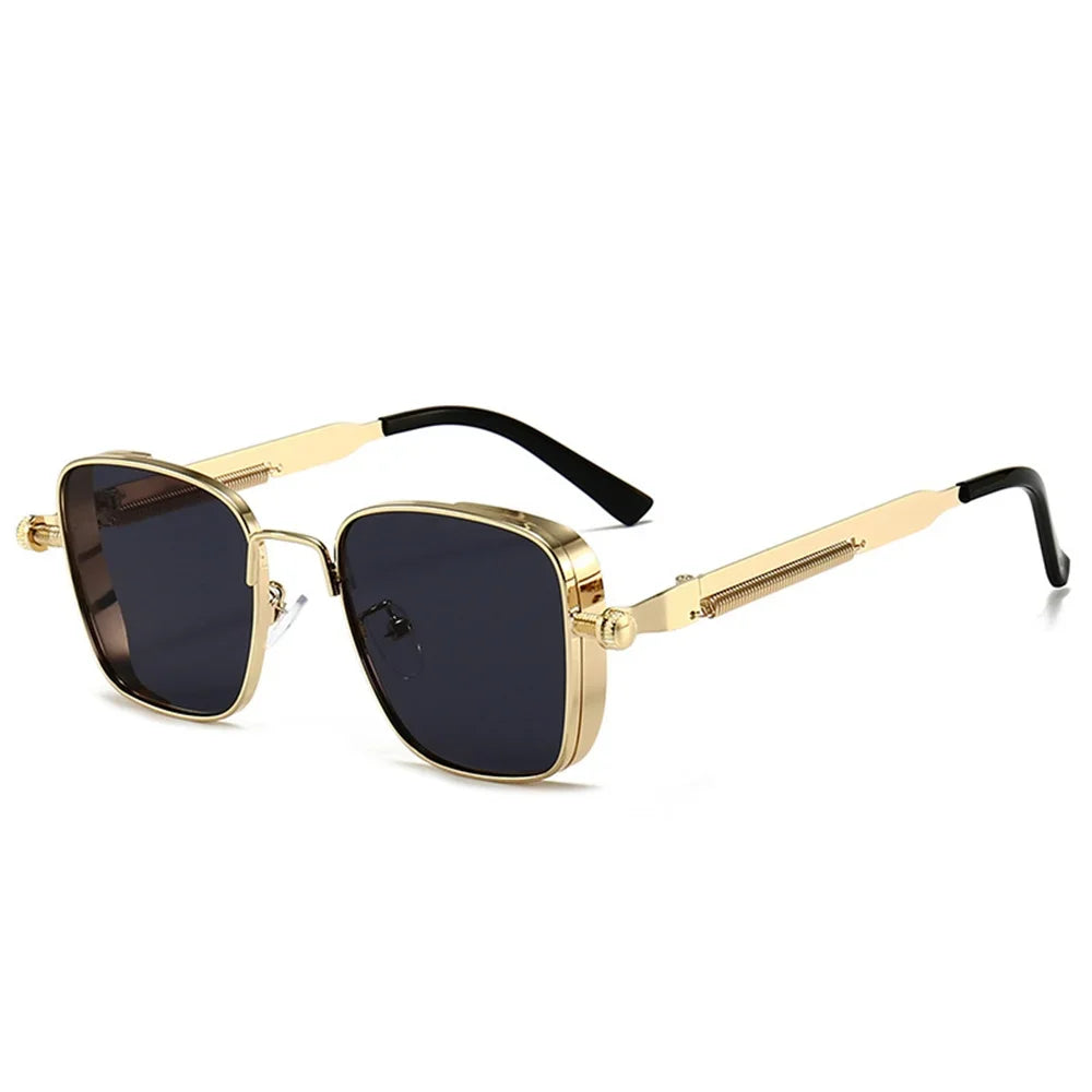 Men Driving Sunglasses Vintage Steampunk Square Sunglasses Metal Frame with Spring Hinges Women Eyepiece Trendy Driver Glasses - Ellianto fashion Men's