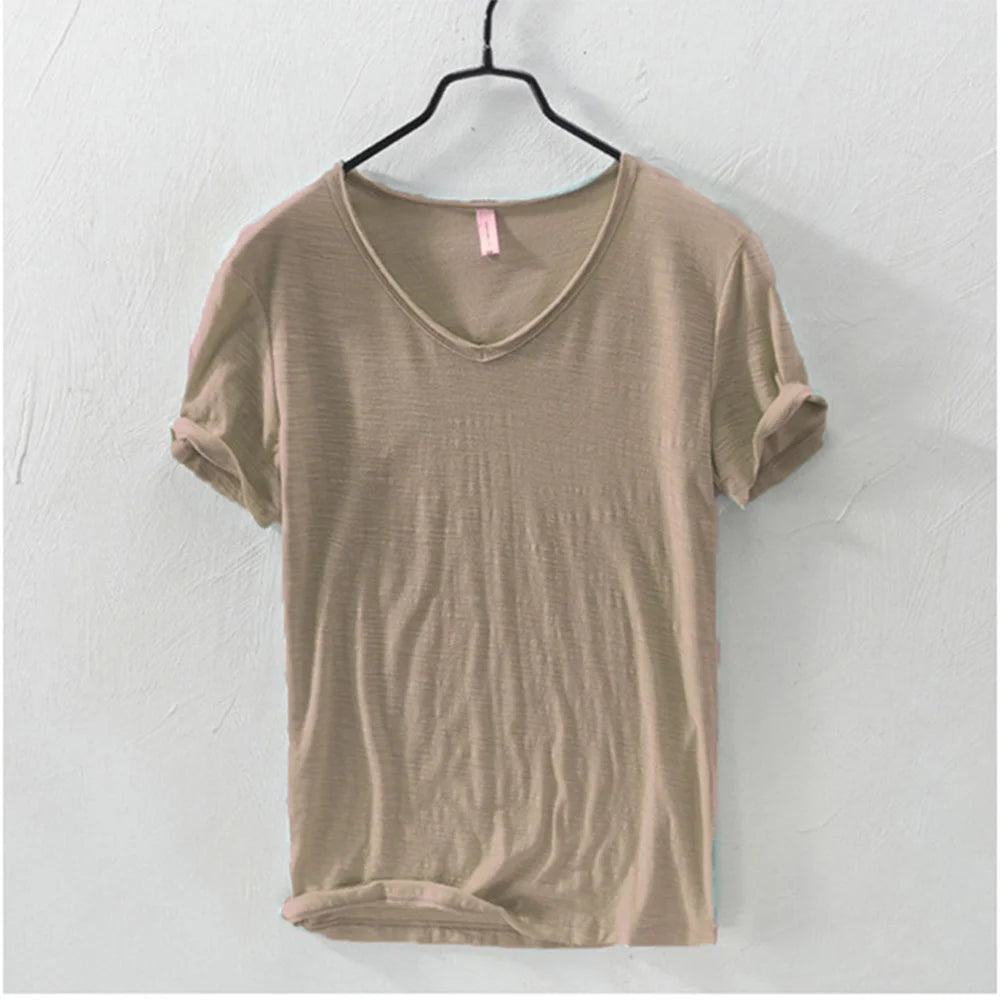 New Mens T Shirt Pure Color V Collar Short Sleeved Tops Tees Men T-Shirt 10colors slim Man T-Shirts Fitness For Male Clothes - Ellianto fashion Men's