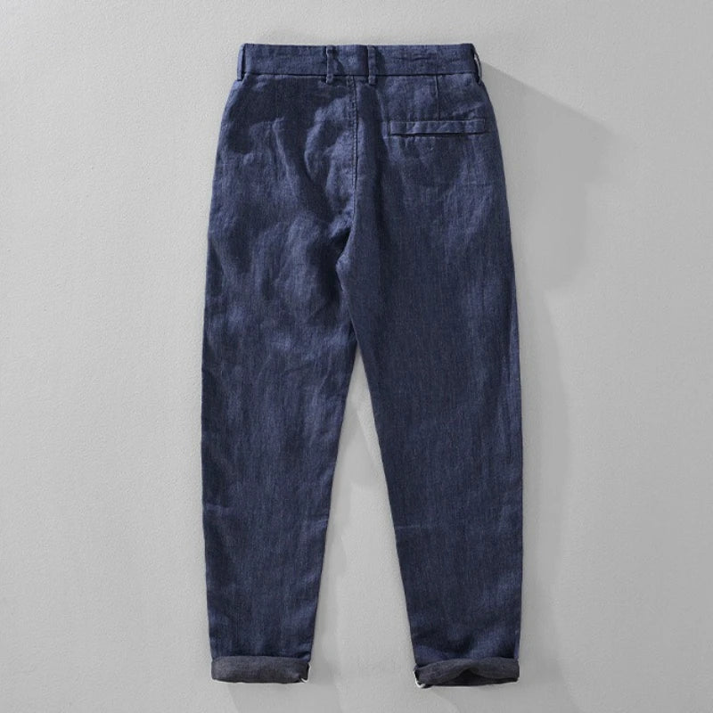 2025 Summer New Casual Pure Linen Slim Pants for Men Clothing Breathable Solid Color Slim-fit Straight Pants EC1359