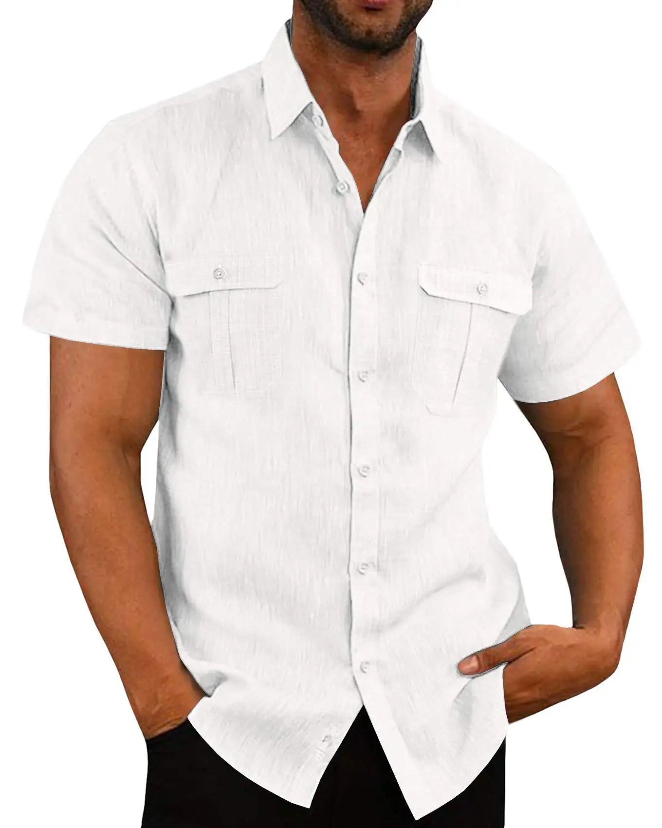 Shirts for Men Handmade Shirt Man Double Pocket Shirt Short Sleeve Men Shirt Linen Shirts for Men Men Cotton Shirt Short Sleeve - Ellianto fashion Men's