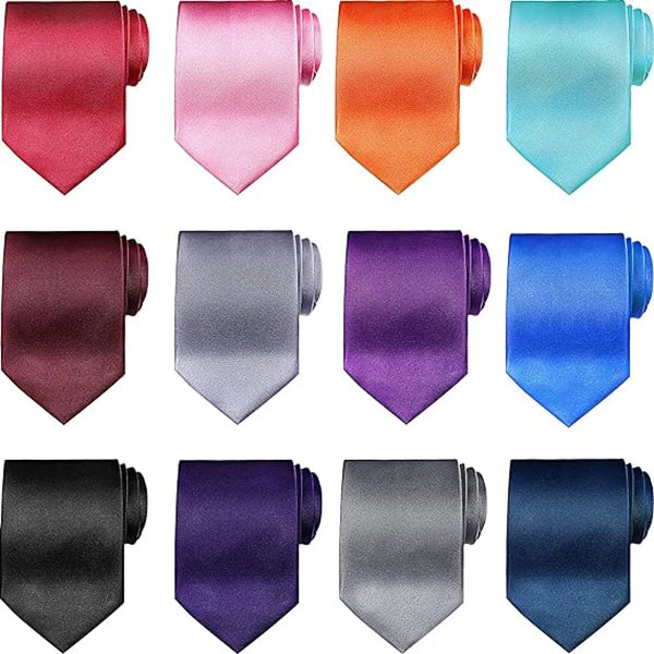 10/12PCS Tie for Men Wholesale 28 Solid Colors Slim Necktie Polyester Satin Cravat Formal Party Ties Fashion Daily Accessory - Ellianto fashion Men's
