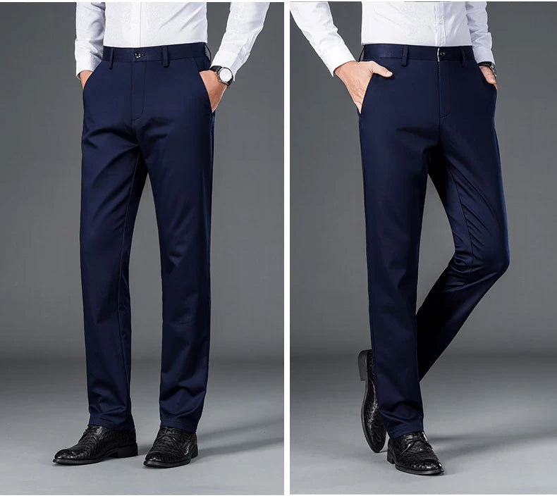 Men's lightweight business casual pants with micro elasticitymen's quick drying pantsnew straight leg office black deep bluepant - Ellianto fashion Men's