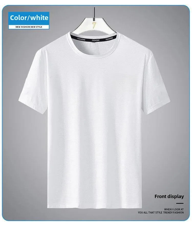 Men's Summer Ice Silk Loose Fit Crew Neck Short Sleeve T-Shirt Quick Dry Breathable Casual Top in Big Sizes Versatile And Simple - Ellianto fashion Men's