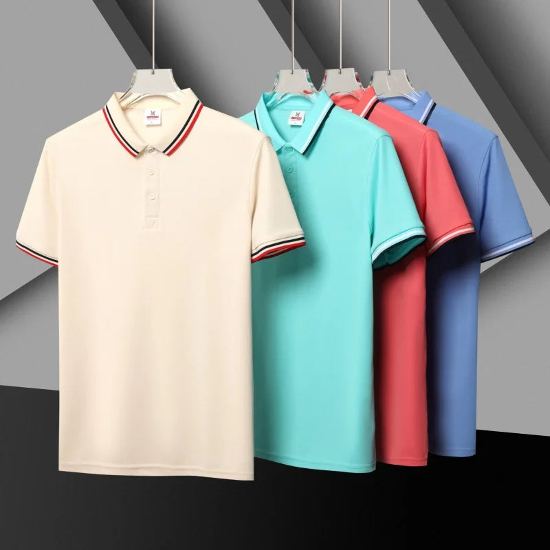 Summer Ice Silk Polo Shirt High-End T-Shirt Solid Color New Half Sleeve Non-Marking Casual Lapels Business Thin Menswear - Ellianto fashion Men's