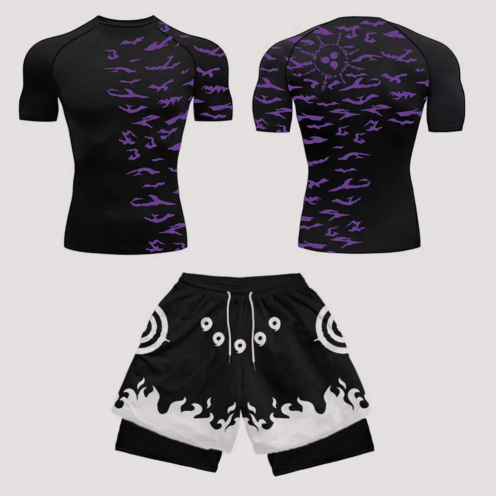 Men’s Anime Print Tracksuit – 2-Piece Breathable Sports Set with T-Shirt, Shorts & Joggers