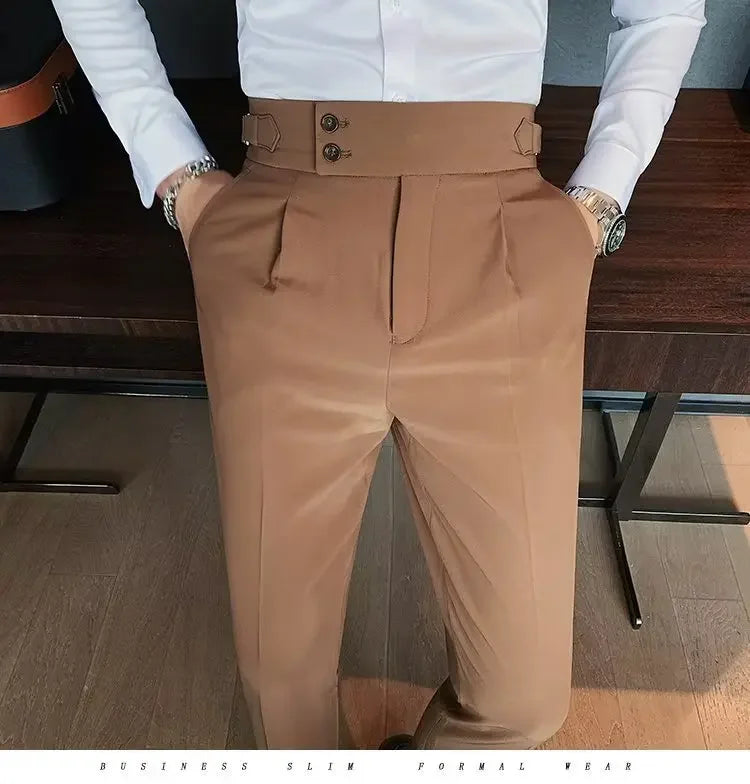AutumnCasualTrousersMenStraight-LegNarrow-FitHigh-WaistedSlimsBritishStyleSuit Pants BusinessAttire - Ellianto fashion Men's