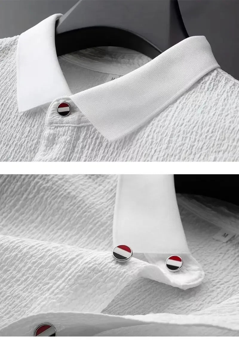 Summer Men's Casual Thin Collar Two-Piece Suit Full Set Fashionable Lightweight Breathable Comfortable Male Clothing Ensemble - Ellianto fashion Men's