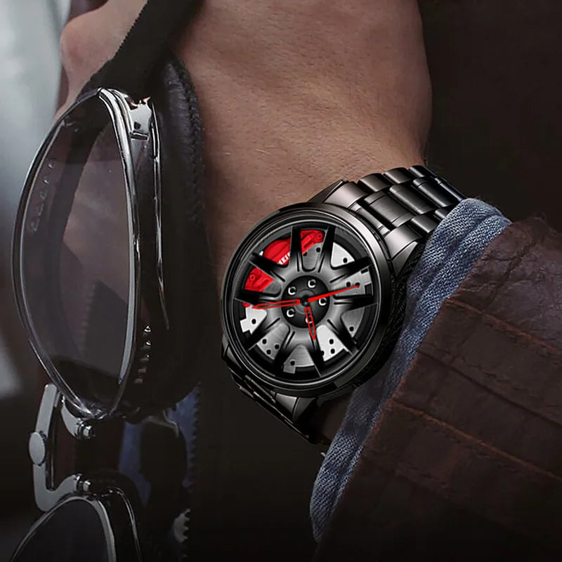 2025 Men Top Big Leather Watches Men Car Wheel Hub Stainless Steel Quartz Watch For Male Military Sports Watch Relogio Masculino - Ellianto fashion Men's
