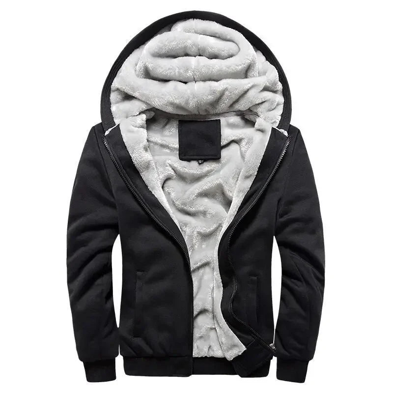 Men’s Hooded Fleece-Lined Baseball Jacket – Warm, Thickened Sweatshirt with Sporty Korean Style for Autumn-Winter Comfort