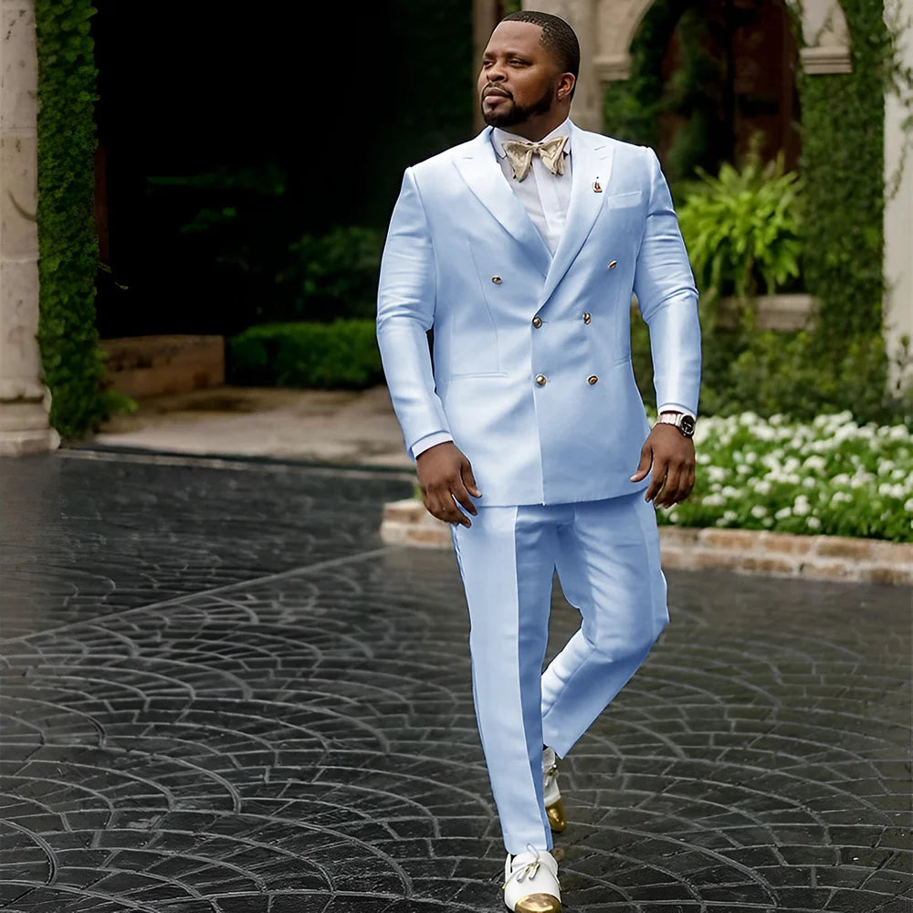 White Satin Men's Suit 2 Piece Peaked Collar Blazer Double Breasted Jacket Wedding Groom Tuxedo Elegant Men's CustomizationXS-5X - Ellianto fashion Men's