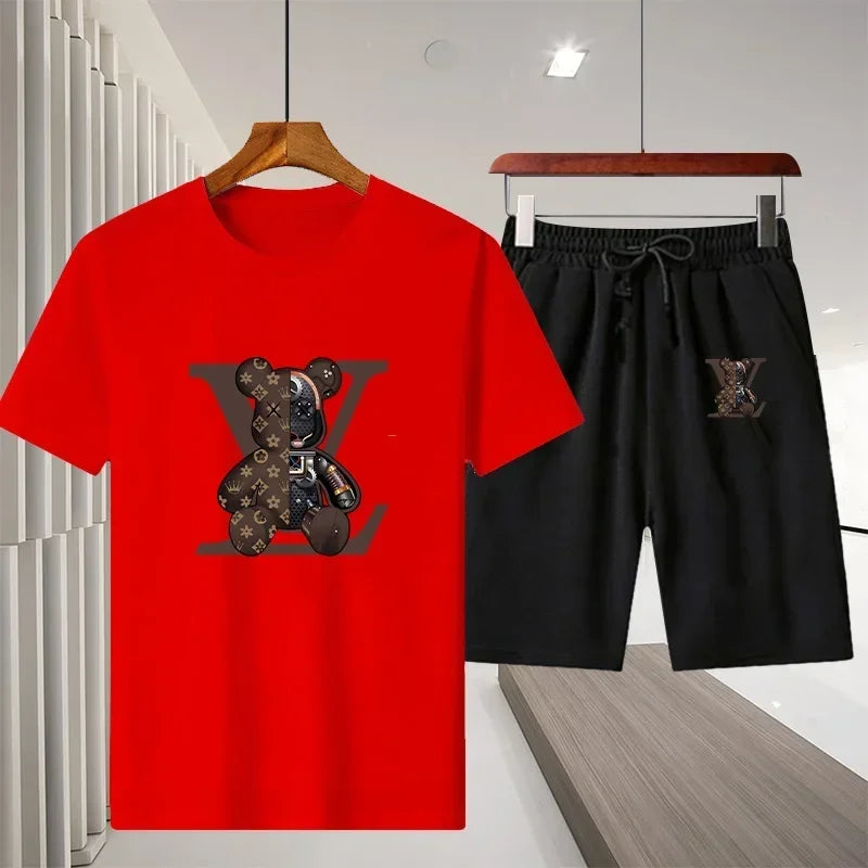 Set 2025 Summer Men's Outdoor Leisure Fitness Jogging Set: Breathable pure cotton short-sleeved T-shirt + quick-drying Shorts, a two - Ellianto fashion Men's