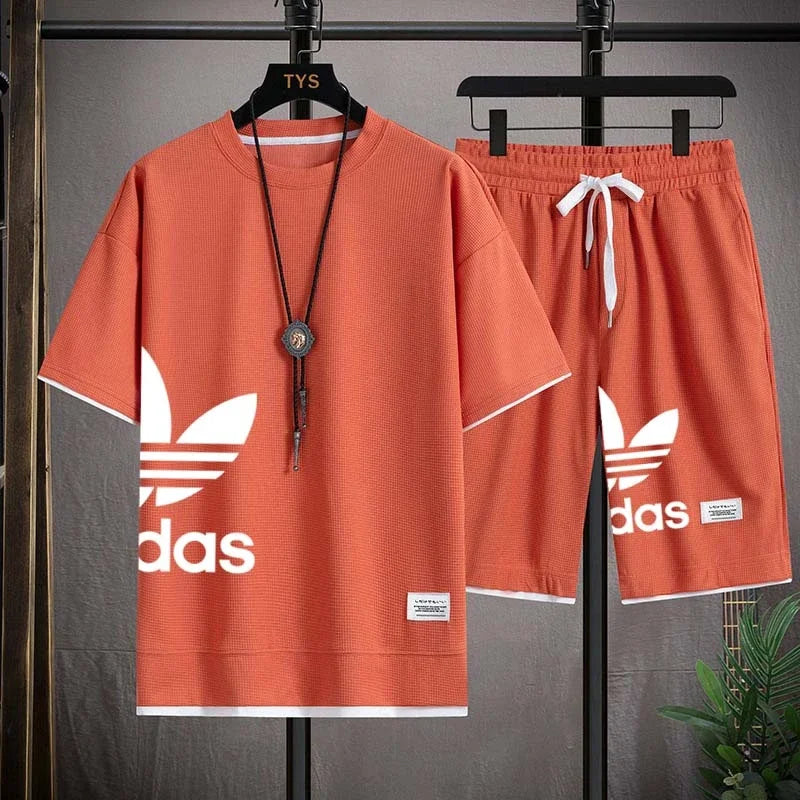 Summer 2025 New Men's pullover sportswear Set, fashionable basketball men's casual short-sleeved T-shirt + shorts two-piece set - Ellianto fashion Men's