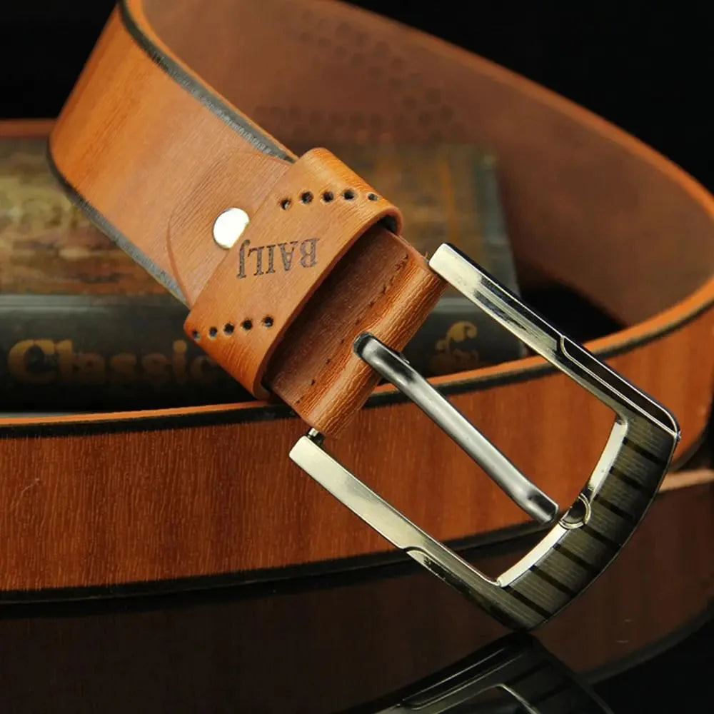 Men's Leather Belt Letter Print Luxury Classic Buckle Business Cowboy Vintage Waistband Alloy Belts - Ellianto fashion Men's