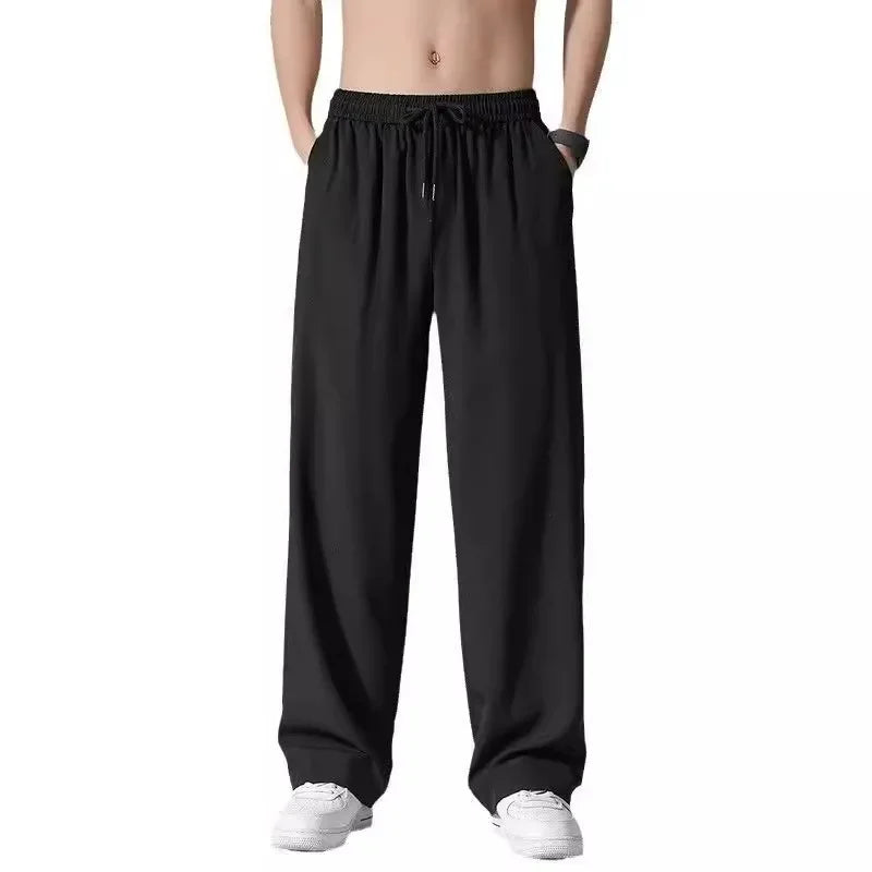 Casual Ice Silk Pants For Men 2025 Summer New Ultra-Thin Quick-Drying Air Conditioner Loose-Fit Versatile Straight-Leg Long Pant - Ellianto fashion Men's