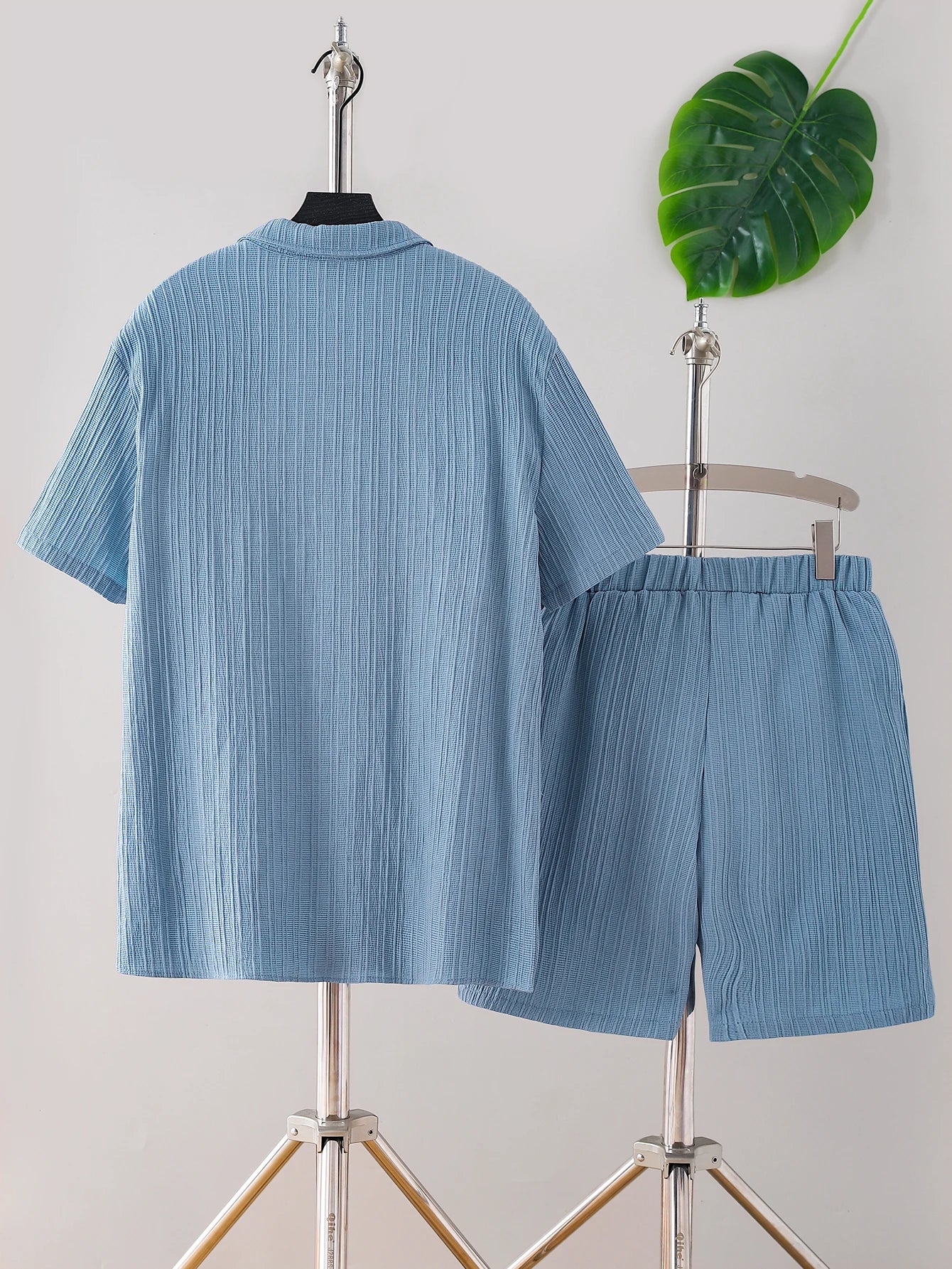New adult summer open chest button short sleeved+loose shorts casual outfit - Ellianto fashion Men's