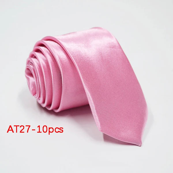 10/12PCS Tie for Men Wholesale 28 Solid Colors Slim Necktie Polyester Satin Cravat Formal Party Ties Fashion Daily Accessory - Ellianto fashion Men's
