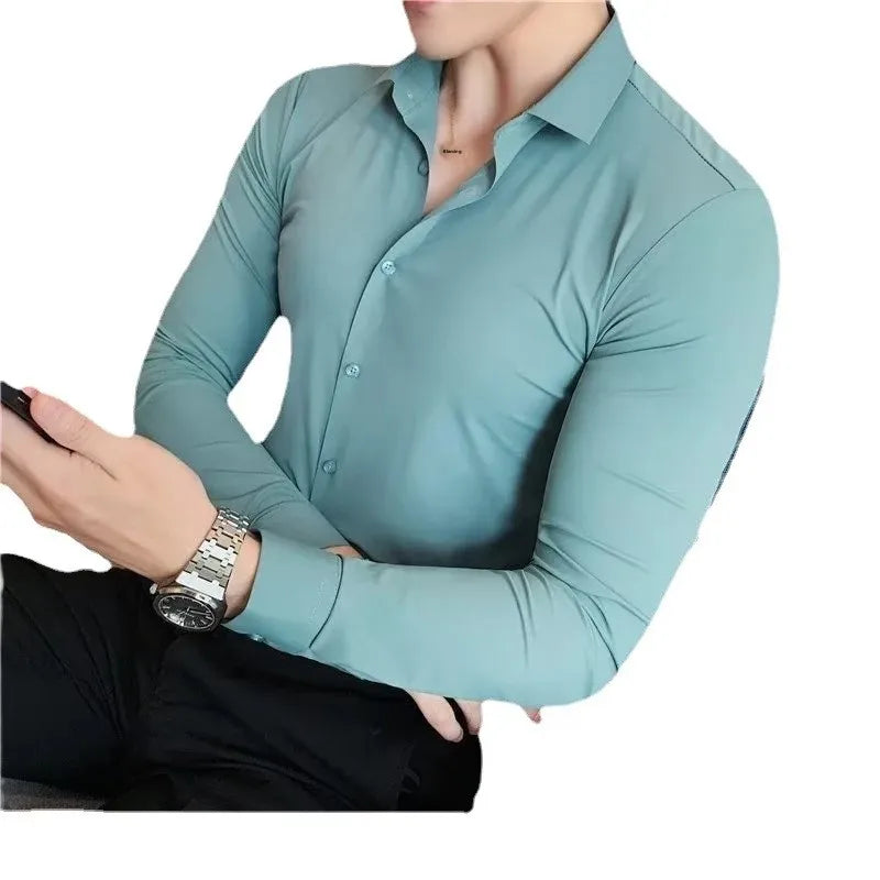 Men's Slim Fit Stretch Business Shirt Long Sleeve Spring Autumn Casual Fashionable Elegant Male Clothing Suit Shirt