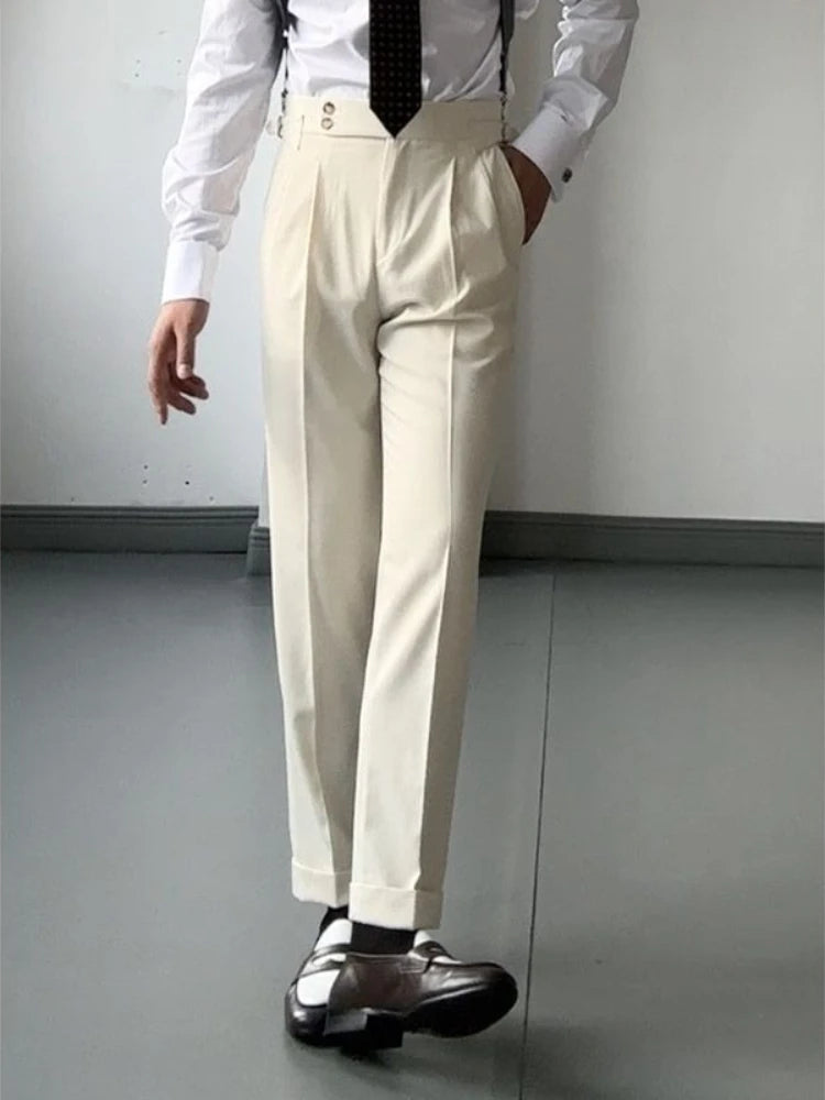 High Waist Slim Fit Business Man Suits Pants Summer 2025 Cheap Elegant Fashion Homme Up Straight Suit Trousers for Men - Ellianto fashion Men's