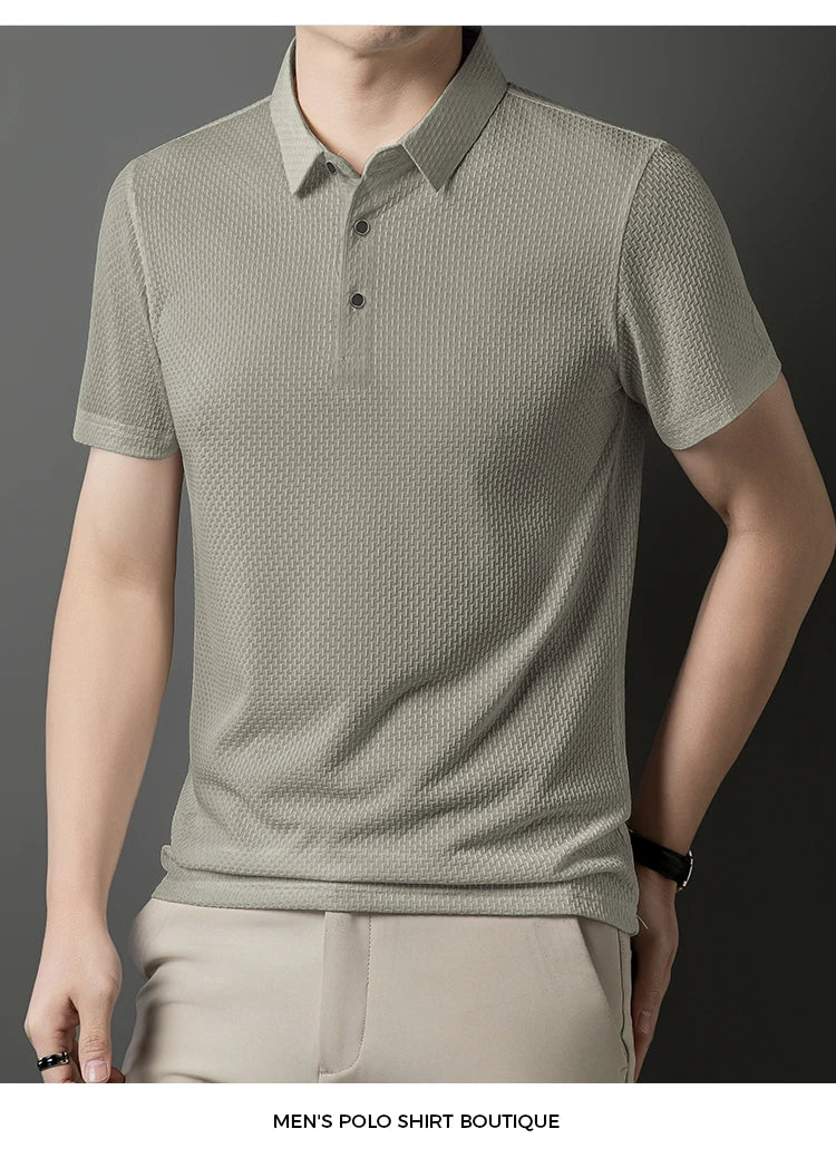 2025 Summer Men's New Polo Shirt Seamless Premium Luxury Business Casual Golf Slim Fit Blouse Collar T-shirt Men Clothing - Ellianto fashion Men's