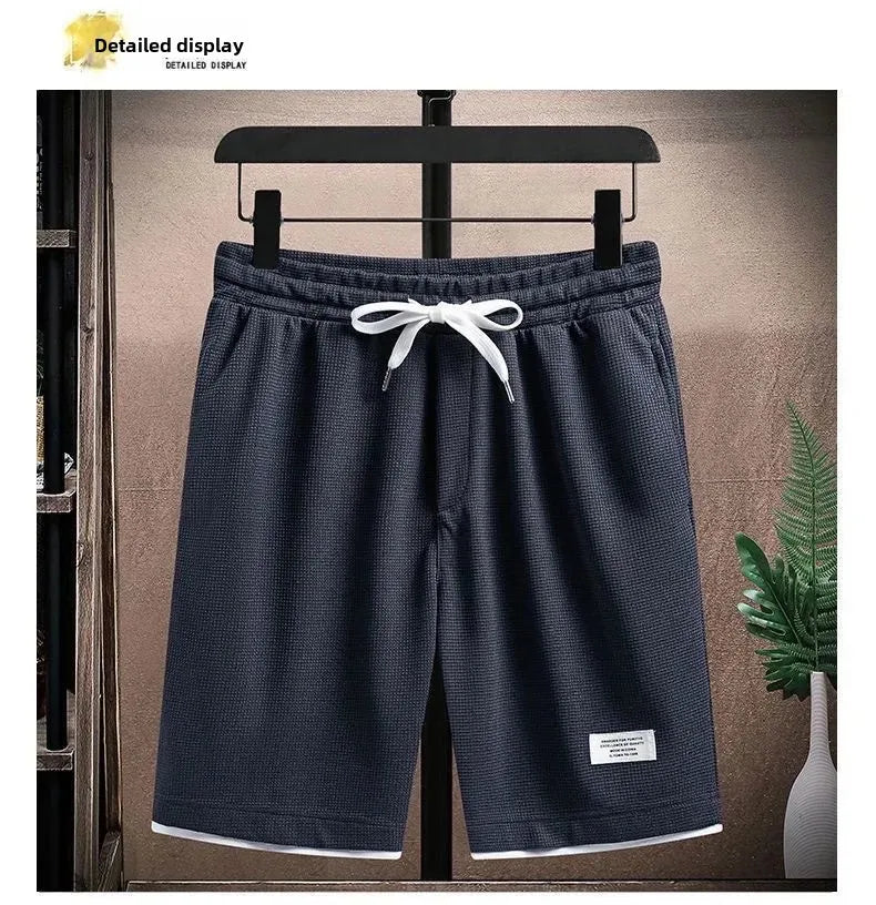 Casual Men's Sportswear Set Summer Short Sleeve Drawstring Shorts Loose Five-Quarter Pants Thin Male Outfit Two-Piece Suit - Ellianto fashion Men's