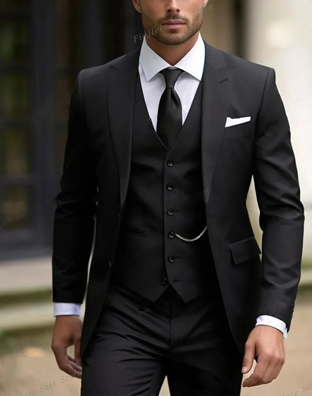 Tailor-made Suit Men Business Tuxedos Formal 3 Piece Set Jacket Vest Pants Single Breasted Groom Groomsman Prom Wedding Party - Ellianto fashion Men's
