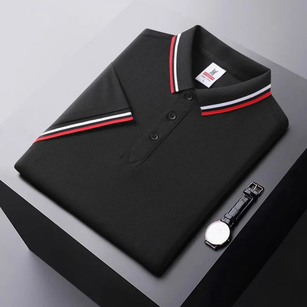 Summer Ice Silk Polo Shirt High-End T-Shirt Solid Color New Half Sleeve Non-Marking Casual Lapels Business Thin Menswear - Ellianto fashion Men's
