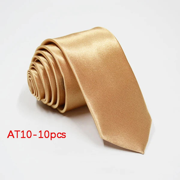 10/12PCS Tie for Men Wholesale 28 Solid Colors Slim Necktie Polyester Satin Cravat Formal Party Ties Fashion Daily Accessory - Ellianto fashion Men's