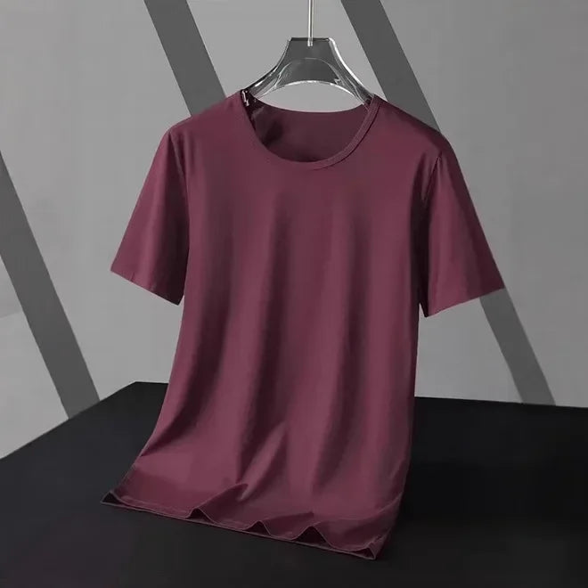 Summer Modal Ice Silk Thin Short Sleeve Men's T-shirt Pure Color Half Sleeve Base Shirt Hot Sale Of The Season Body Fit Tee Crew - Ellianto fashion Men's