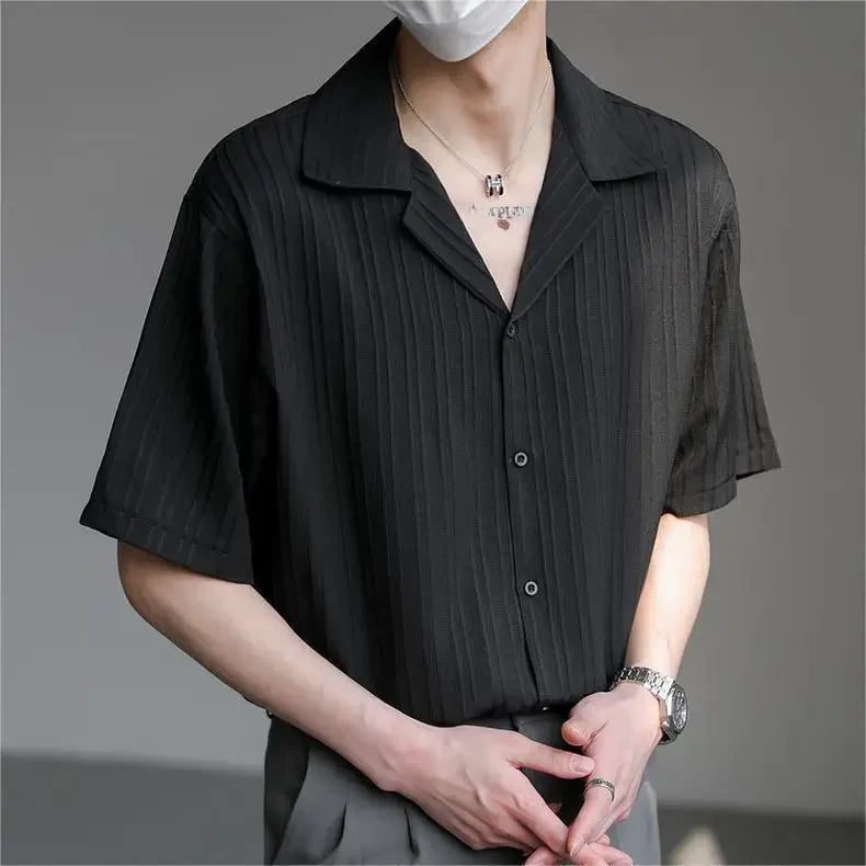2025 Summer New Men's Short Sleeve Casual Ice Silk Half Sleeve Shirt Fashionable Streetwear Wholesale Top - Ellianto fashion Men's