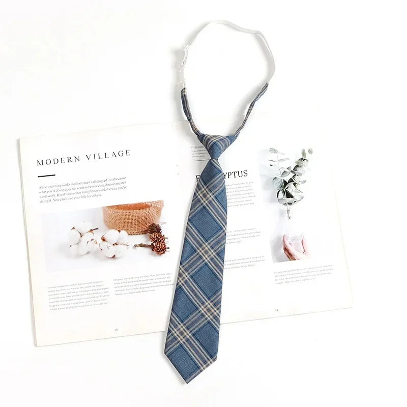 Vintage Brown Plaid Necktie Women's Lazy Person's Japanese Style Preppy Small Tie Bow Tie Handmade Men's Tie