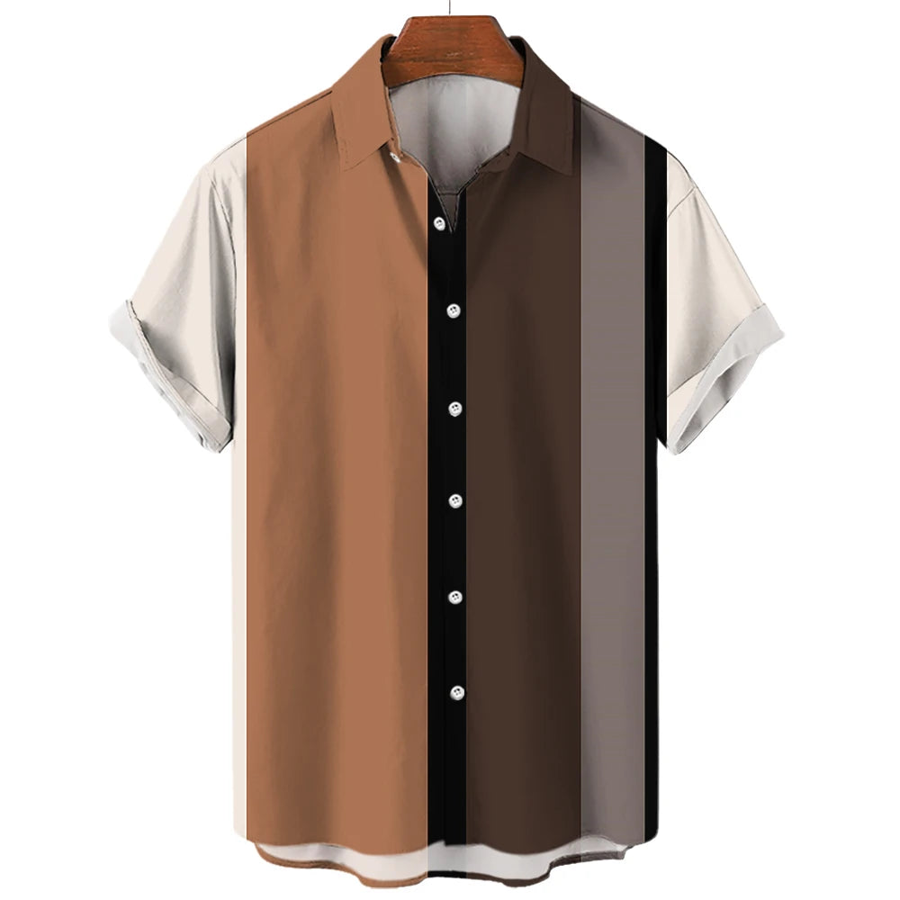 Men's Hawaiian Short Sleeve Shirt Elegant Summer Stripes Print Fashion Casual Social Oversized Y2k Harajuku Luxury Clothing Hot - Ellianto fashion Men's