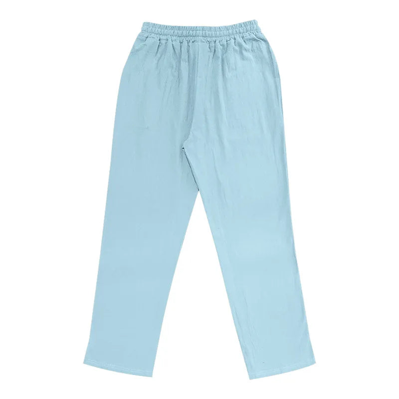 Men's Summer Drawstring Waist Wide Leg Loose Cotton Linen Yoga Pants Beach Casual Trousers with Pockets Casual Lightweight Pants - Ellianto fashion Men's