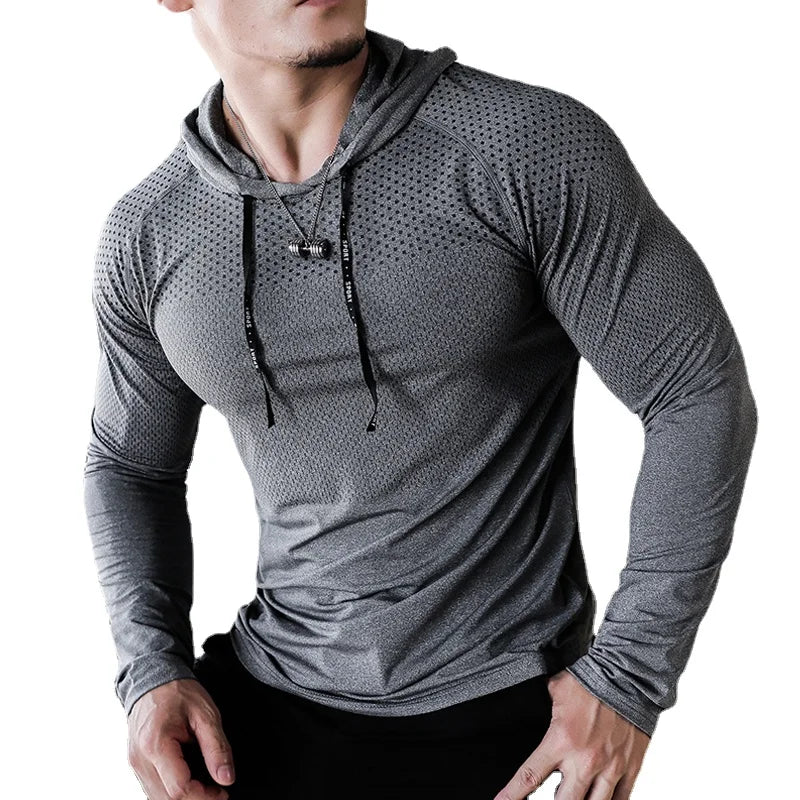 Mens Fitness Tracksuit Running Sport Hoodie Gym Joggers Hooded Outdoor Workout Shirts Tops Clothing Muscle Training Sweatshirt - Ellianto fashion Men's