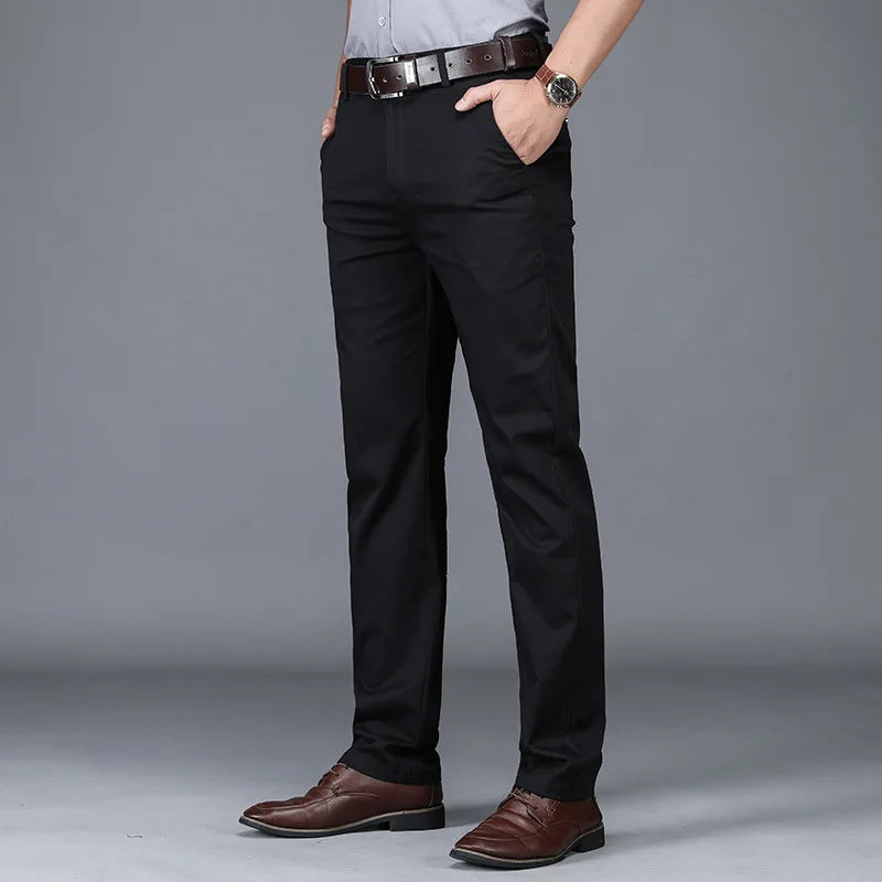 Classic Casual Pants Mens Clothing Straight Business Green Black Khaki Trousers Comfortable Male Brand Clothing 2025 - Ellianto fashion Men's