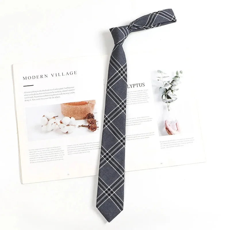Vintage Brown Plaid Necktie Women's Lazy Person's Japanese Style Preppy Small Tie Bow Tie Handmade Men's Tie