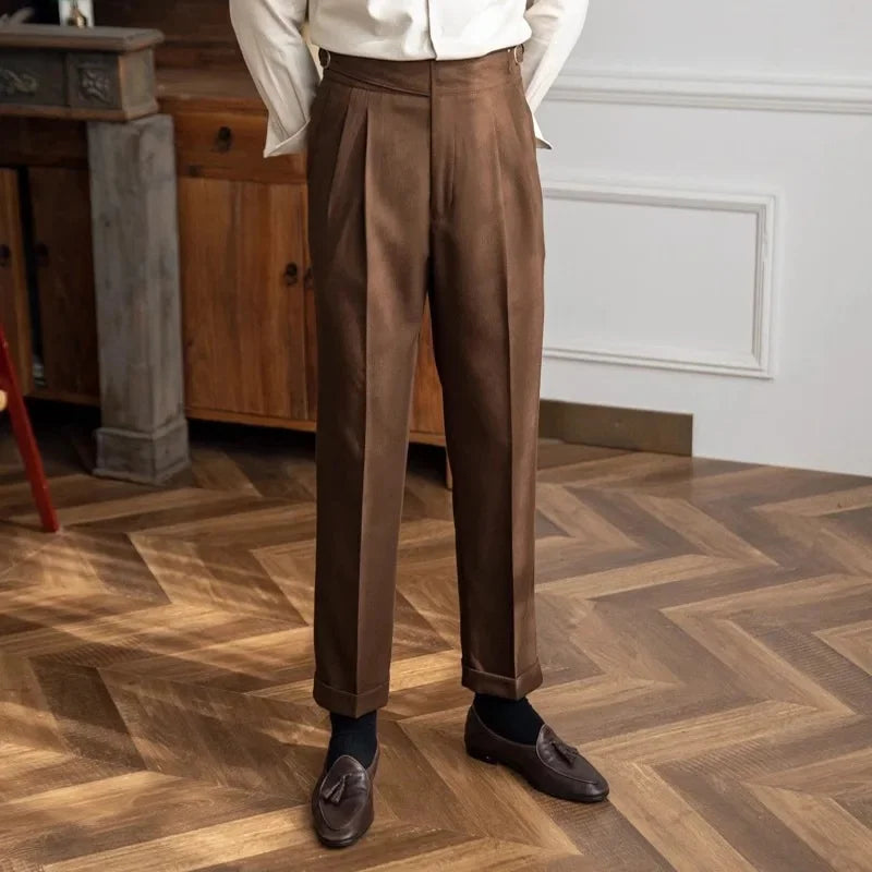 High Waist Straight Leg Casual Men's Trousers Italian Neapolitan Style Versatile Long Pants British Retro Suiting - Ellianto fashion Men's