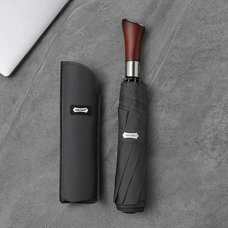 Luxury Brand Wooden Handle Automatic Rain Umbrella Large Women Man Business Strong Wind Resistant Sunshade UV Sun Parasol 3 Fold - Ellianto fashion Men's