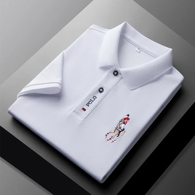 Set 2025 European and American men's embroidered casual and fashionable business short-sleeved POLO shirt, summer comfortable and br - Ellianto fashion Men's