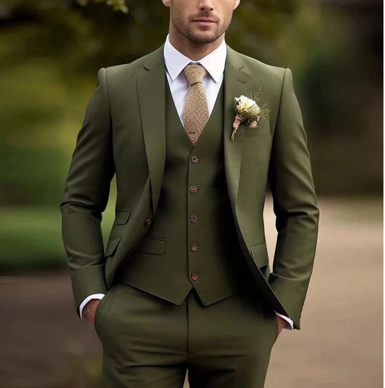 Tailor-made Suit Men Business Tuxedos Formal 3 Piece Set Jacket Vest Pants Single Breasted Groom Groomsman Prom Wedding Party - Ellianto fashion Men's
