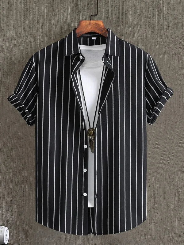 Alternating Striped men's Shirts Summer Minimalist Shirts Beach Casual Style Short Sleeved Shirt Men's Hawaii Vacation Shirt - Ellianto fashion Men's