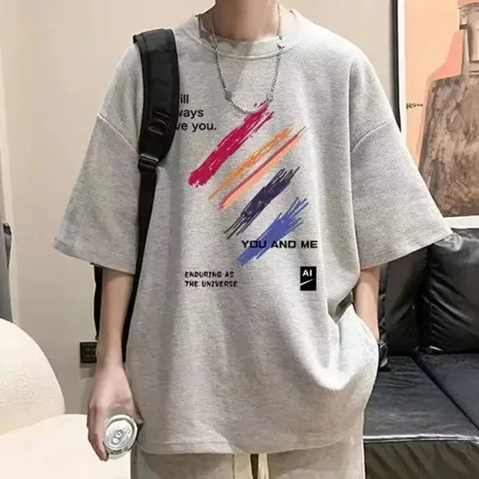Trendy Casual Short Sleeve Men's T-Shirt Set Plus Sizes Checked Design Youth Trunks 2-Piece Set For Summer - Ellianto fashion Men's