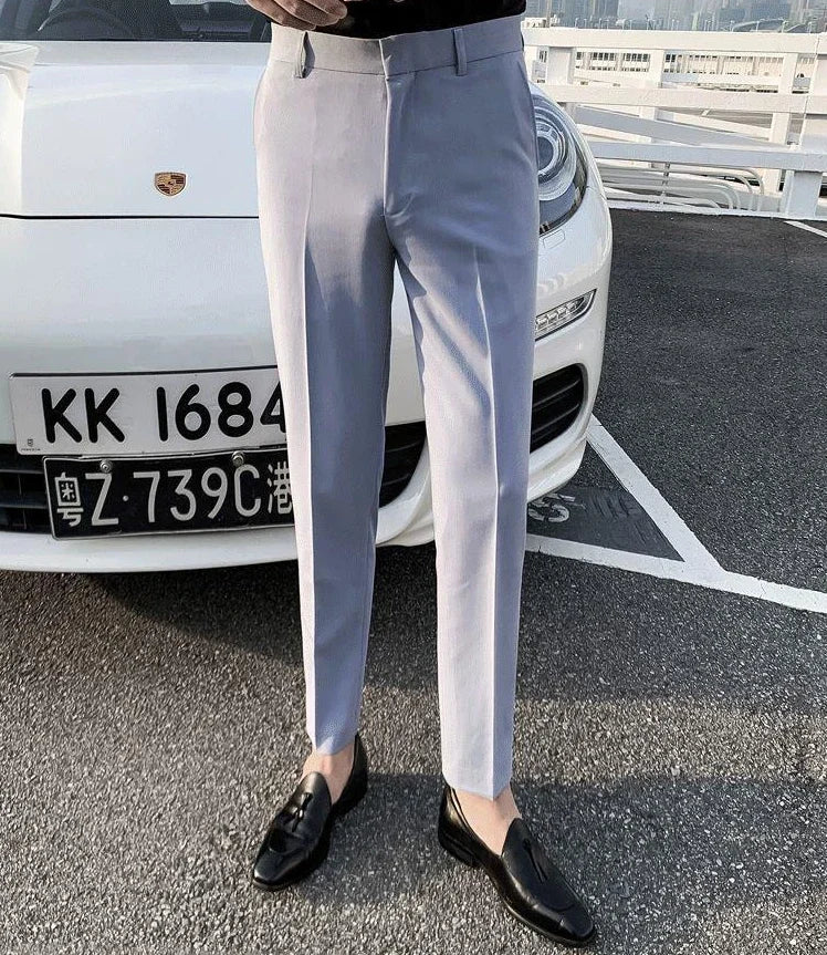2025 Tressed Male Suit Trousers White Slim Fit Men's Summer Pants Straight 2024 Luxury Formal Work Wear New In Fabric Elegant Luxury - Ellianto fashion Men's