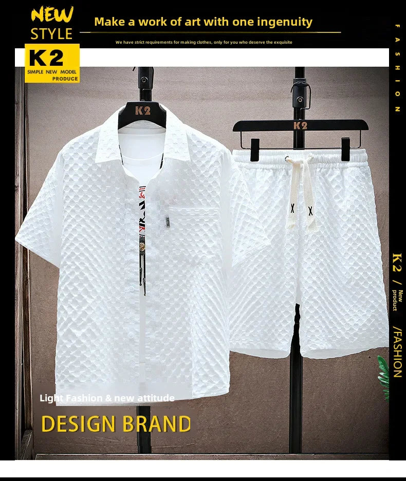 Casual suit Men's Short Sleeve Sport Suit Vintage Trendy Fashionable Lightweight Summer 2025 New Arrival - Ellianto fashion Men's
