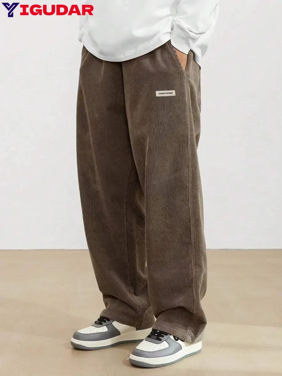 Corduroy pants men clothing Sweatpants Loose-Fit Casual Pants man baggy hosen Regular Length Trousers men cargo pants women - Ellianto fashion Men's