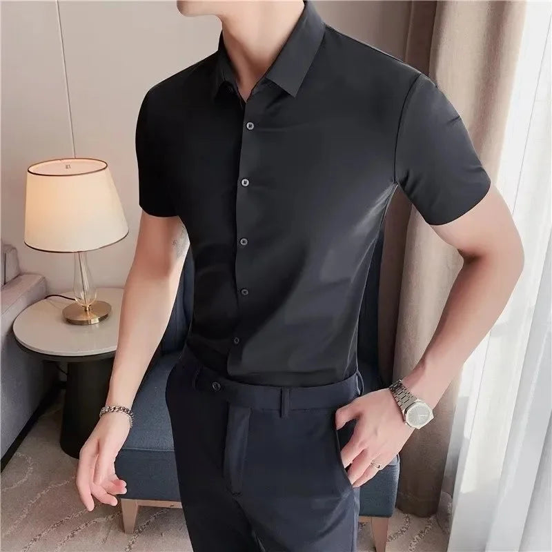 Men's Slim Fit Stretch Business Shirt Long Sleeve Spring Autumn Casual Fashionable Elegant Male Clothing Suit Shirt