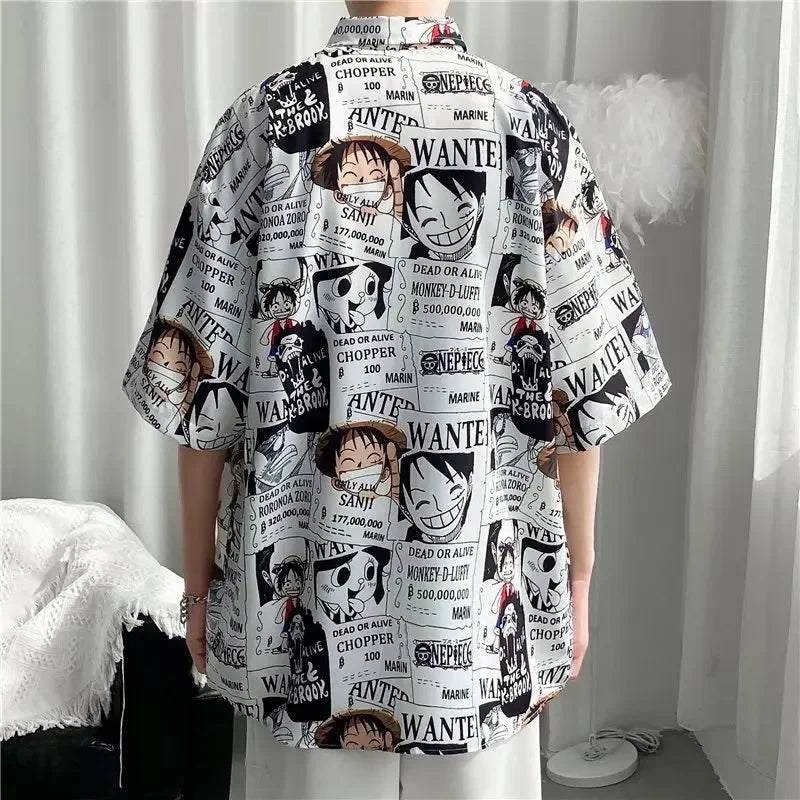 Retro Japanese Cartoon Short-Sleeve Shirt – Lightweight, Cool Comfort with Hong Kong-Inspired Streetwear Style for the Modern Gentleman